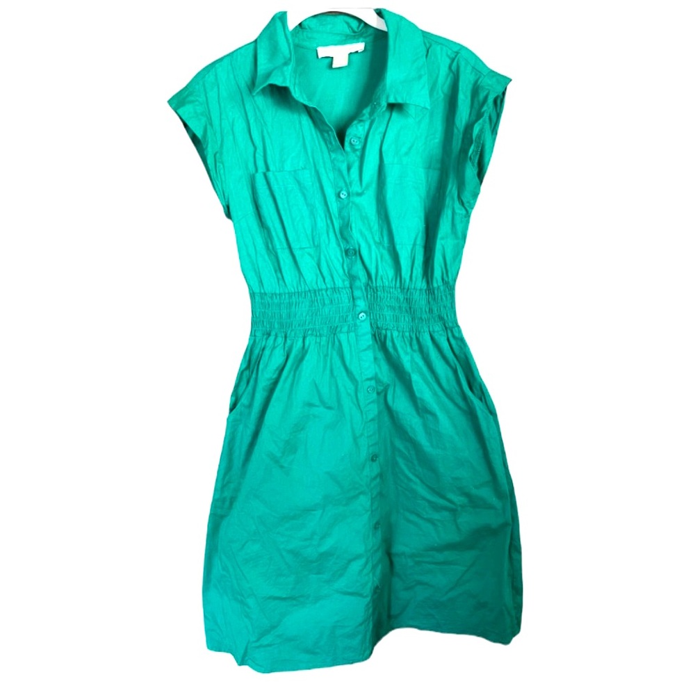 Monteau‎ Los Angeles Emerald Green Short Sleeve Shirt Dress